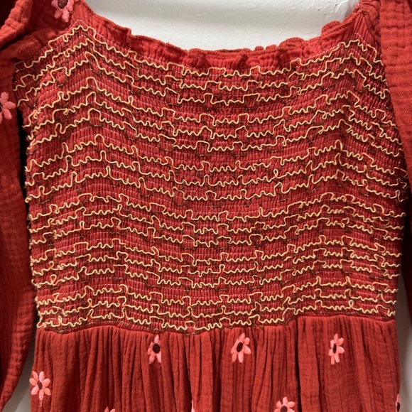 Women XS/S Floral Embroidered Midi Maxi Dress Long Puff Sleeve Square Neck - Picture 7 of 16